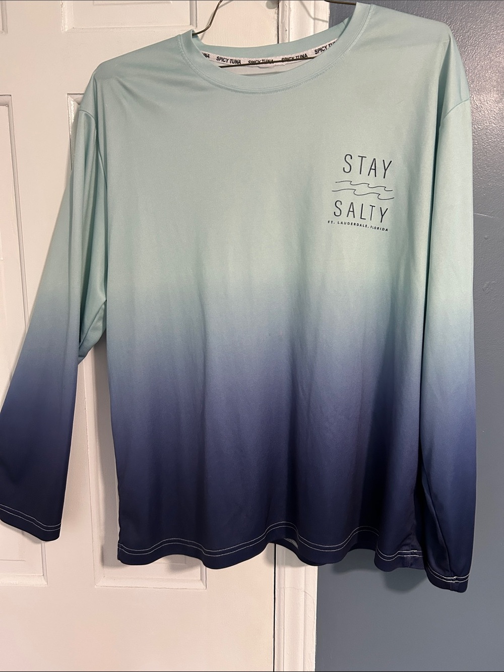 Stay Salty Ombre Long-Sleeve Tee - Mint to Navy performance shirt